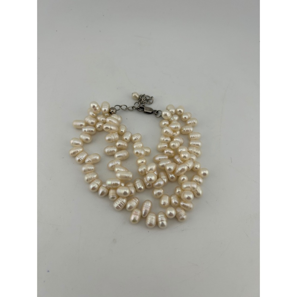 Vintage 925 Multi Strand Fresh Water White Pearl Bracelet Silver Tone Clasper